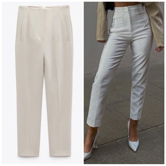 Zara Ouster White Pants High-waisted Pants - Picture 1 of 4
